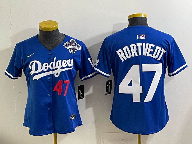Women 2025 Los Angeles Dodgers #47 Rortvedt Blue Game Nike MLB Jersey style 005